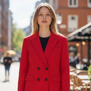 NWT Sandro Paris Iconic Tomato Red Double-breasted Suit Jacket Sz 40 US 8